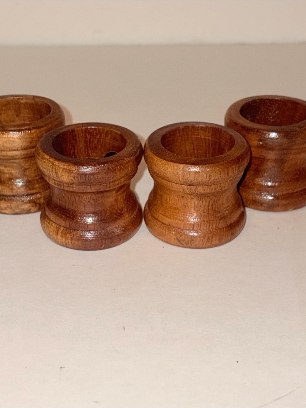 Vintage 70s MCM Solid Wood Napkin Holder Rings Made in Philippines Set of 4